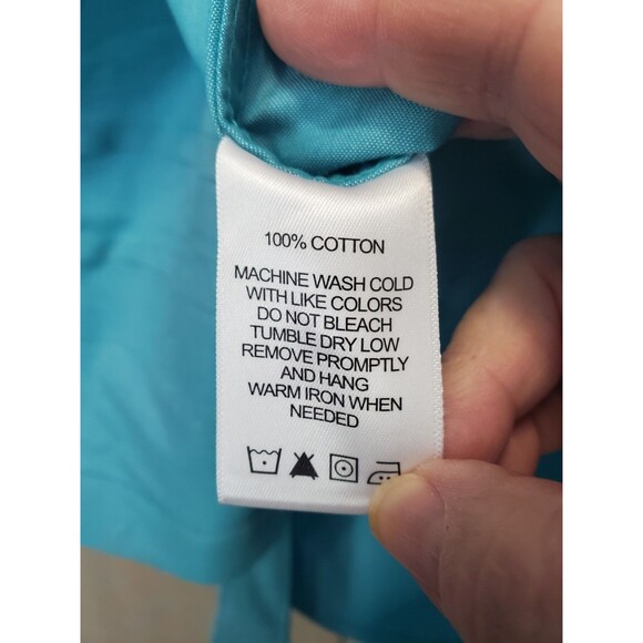 Foxcroft Heritage Non-Iron Fitted Cotton Turquoise 3/4 Sleeve Button-Up Top 12 - Picture 5 of 5